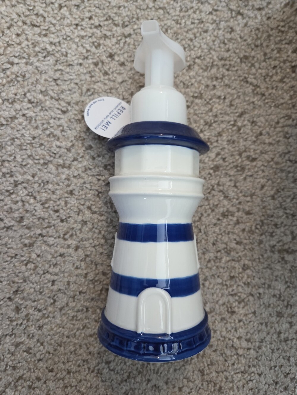 NEW Bath & Body Works Blue LIGHTHOUSE Foaming Hand Soap Dispenser Holder Ceramic